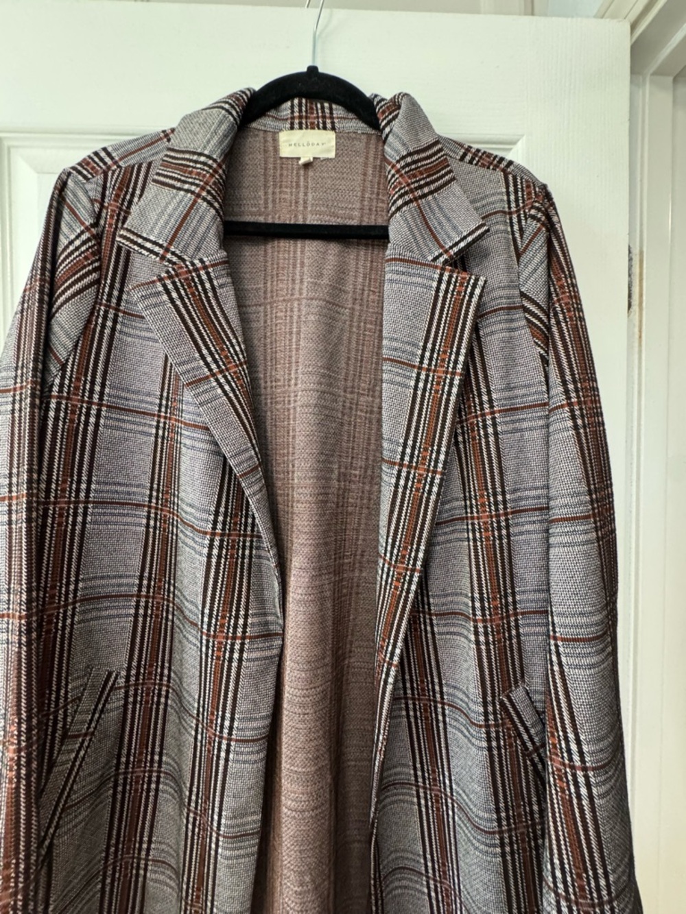 MELLODAY Plaid Blazer Jacket in Gray and Brown